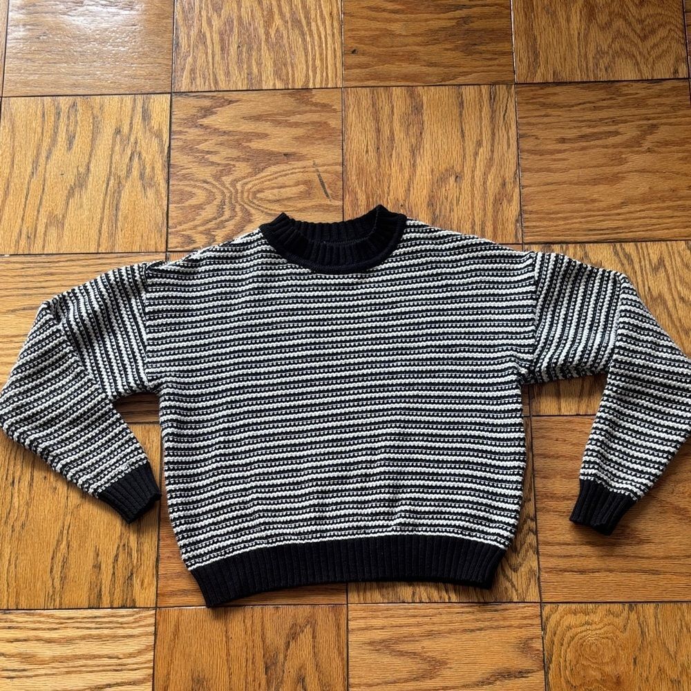 Frank And Oak 100% Cotton Black & White Striped Crewneck Sweater Size XXS